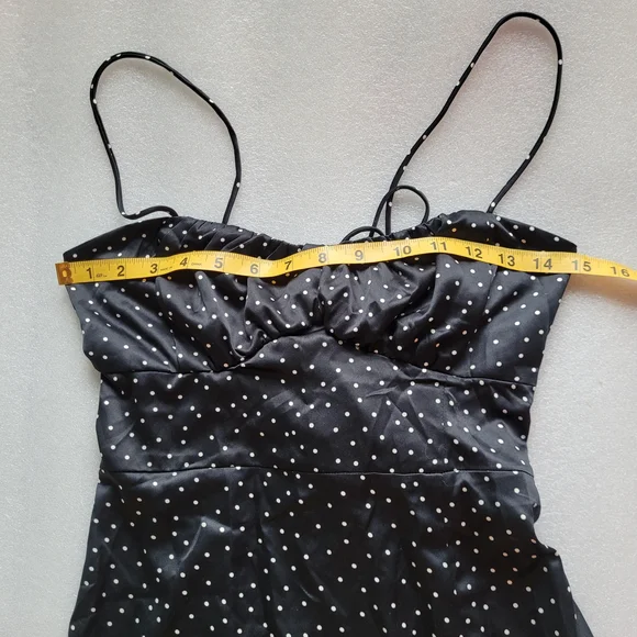 Zara Satin Polka Dot Midi Dress Black and White Slit Skirt Small - Picture 10 of 11